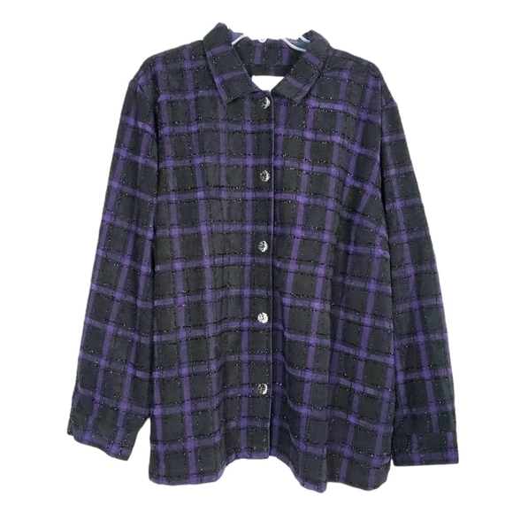 C.J. BANKS shimmer plaid button down top shacket fall 2000s deadstock - Picture 1 of 6